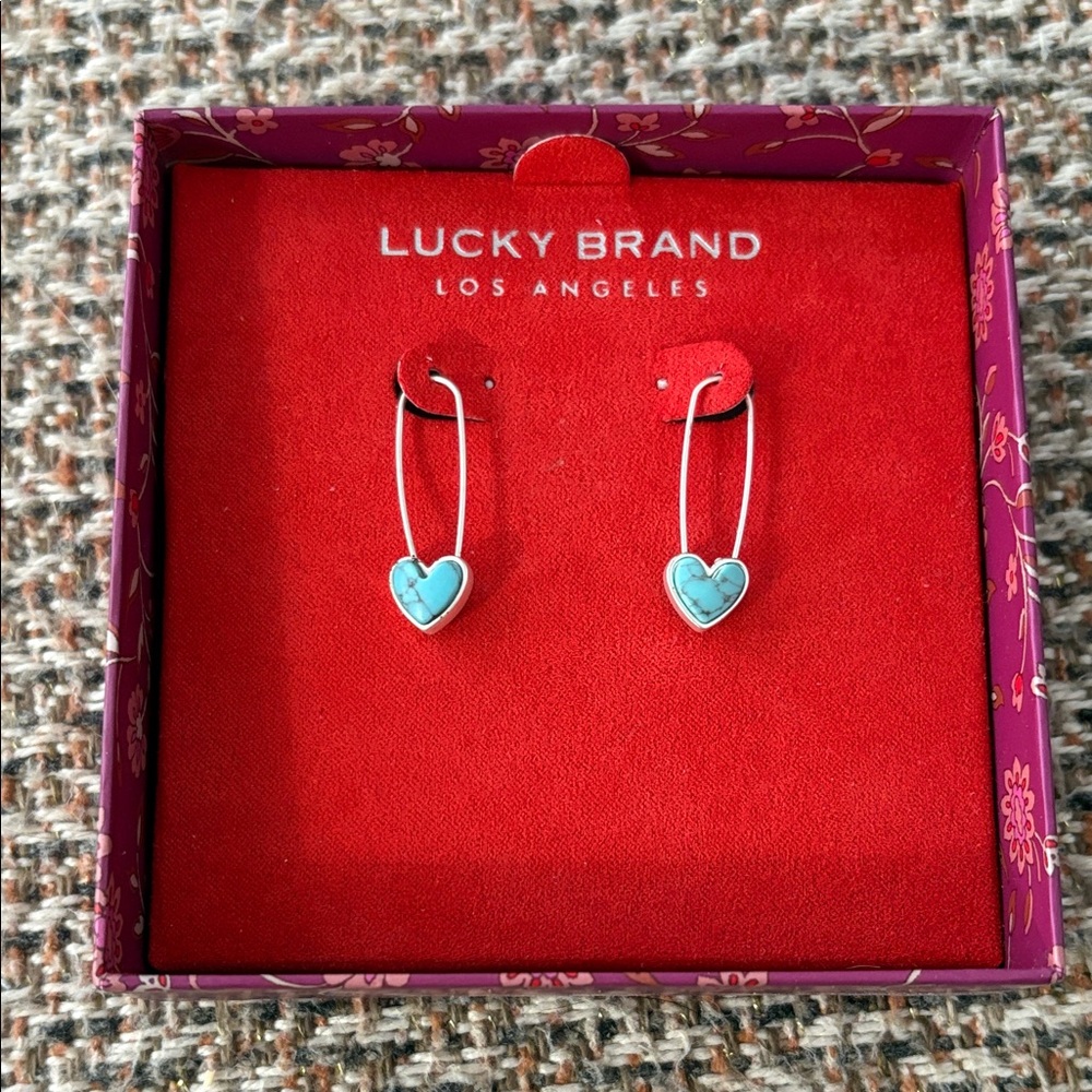 Lucky Brand Silver tone and Blue Turquoise Heart Earrings